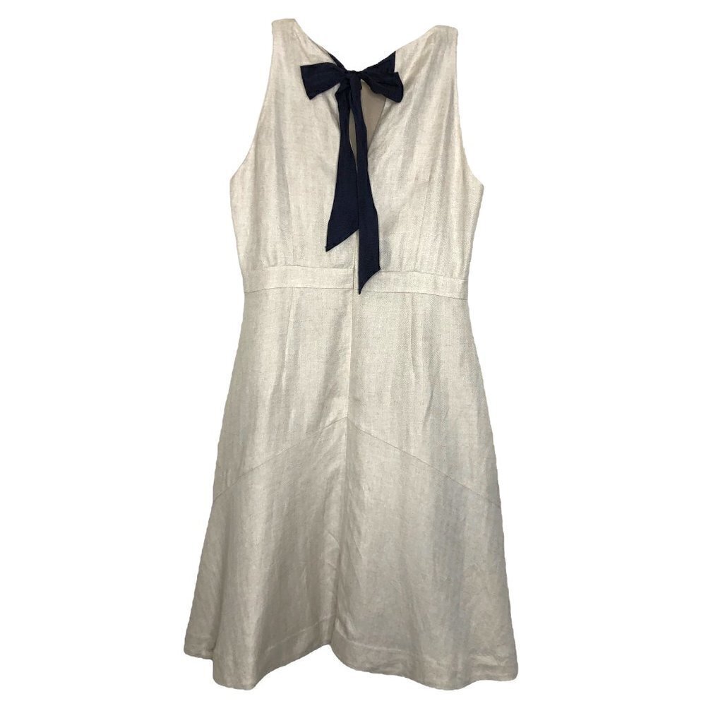 J. Crew Factory Linen Fit & Flare Sleeveless Dress Navy Blue Ribbon Tie Size 10